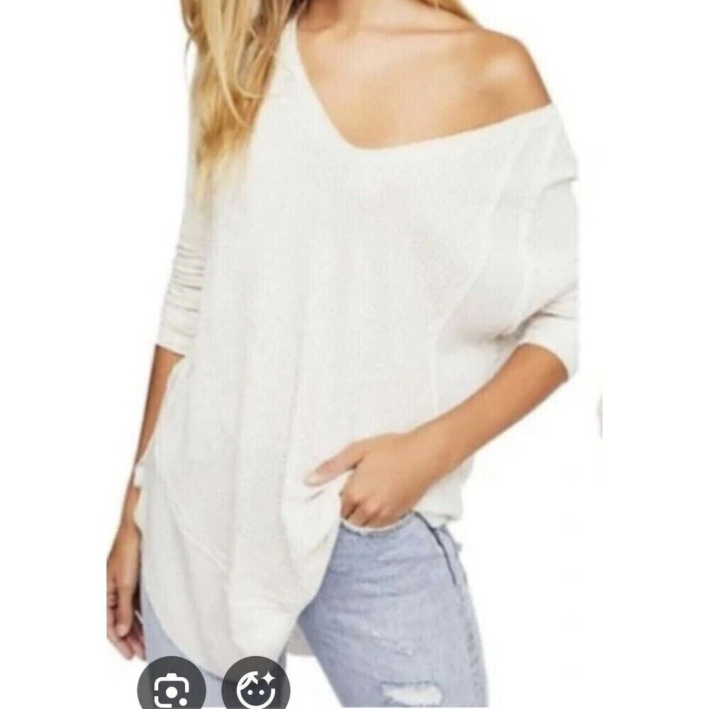 Free People Catalina Waffle Knit V-Neck Thermal Top Size Small We the Free